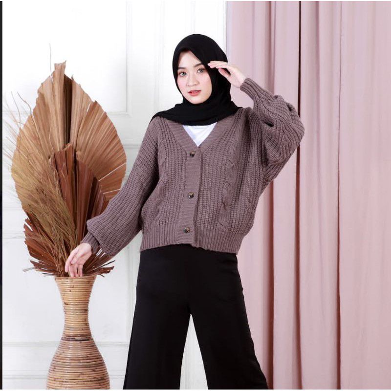 CARDIGAN CROOP TOP RAJUT NACCARA/EIREN 3 GATE TEBAL,BAHAN TEBAL