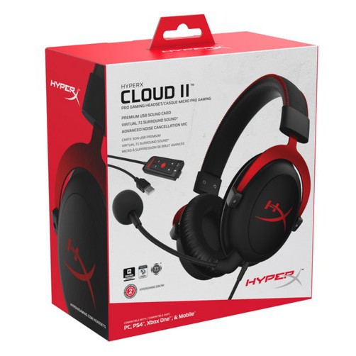 Headset HyperX Cloud 2 / II 7.1 Surround Sound - Gaming - Red - Gun Metal