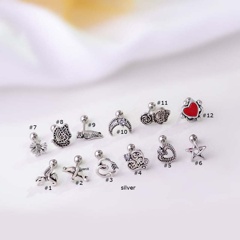 1pc Anting Tindik Bentuk Bunga Mawar Butterfly Bahan Stainless Steel Gaya Vintage