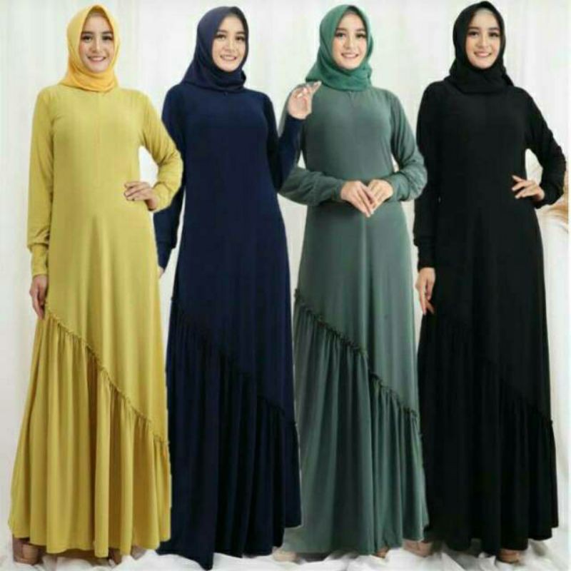 gamis jersey polos model rempel miring size jumbo xxl busui friendly