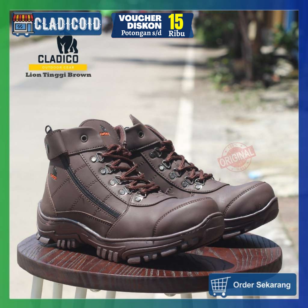 Sepatu Safety Pria Ujung Besi Original Kerja Lapangan, Outdoor, Hiking, Gunung Cladico Lion Hitam