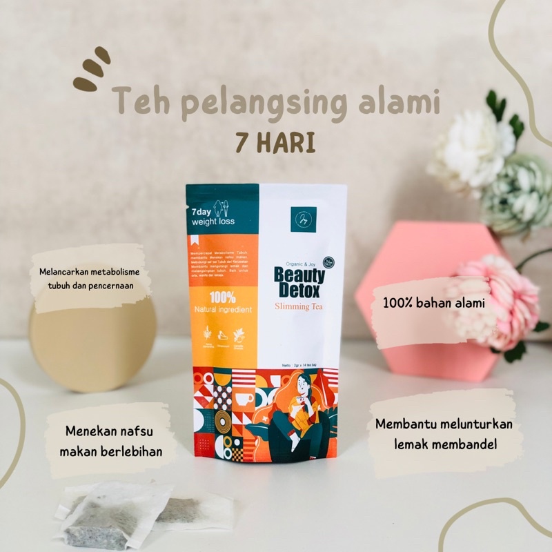 Organic&Joy• Teh Beauty Detox Slimming Tea| Teh Herbal Pelangsing Alami paket 7 hari (Teh slimming 7