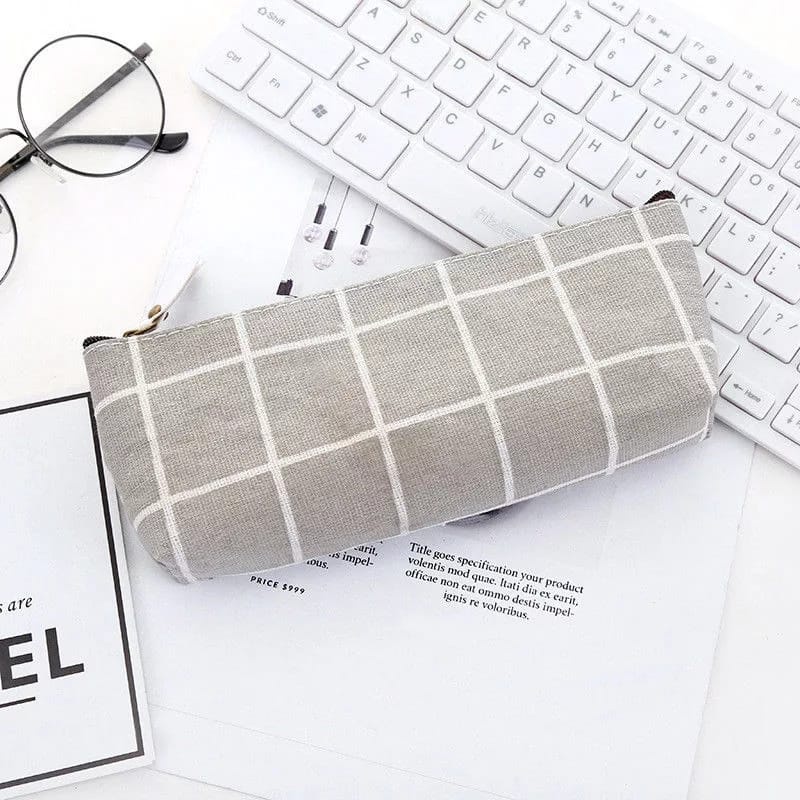 Tempat Pensil Sekolah Kanvas Stylish Simple Import Kotak Pensil Motif Aesthetic Resleting Bisa Untuk Alat Tulis Makeup-Abu-abu