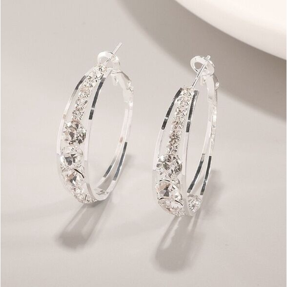 Anting Berlian Imitasi | Anting Hoop Stud Untuk Wanita | Batu precious Imitasi Bahan Alloy