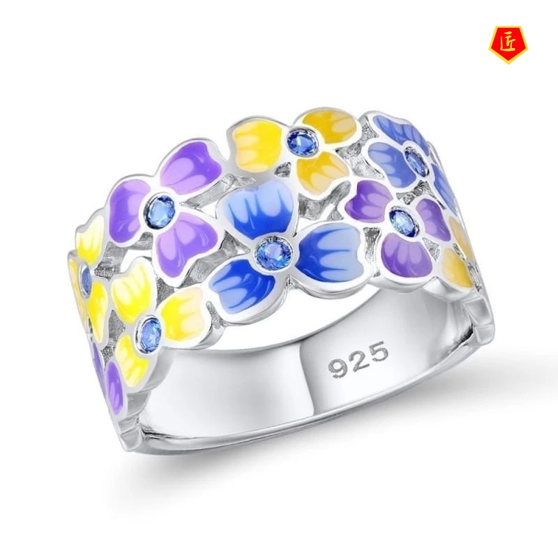 [Ready Stock]925 Silver Blue Flower Rhinestone-Embedded Ring Sweet Personality