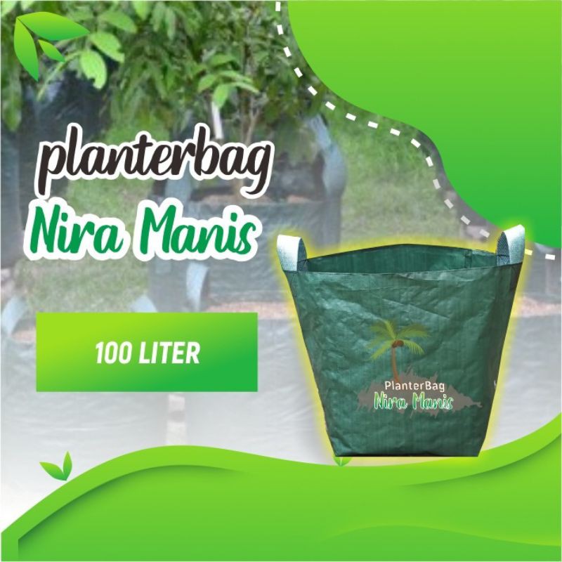 Planter bag 100 liter hijau premium tali pegangan hijau