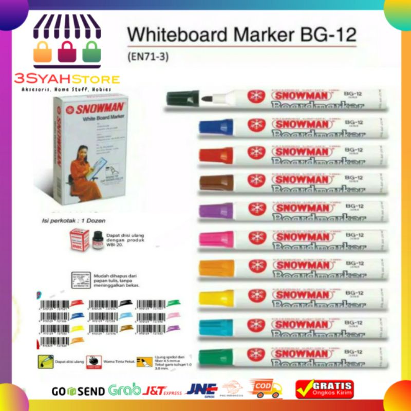 

Spidol Whiteboard / Papan Tulis / Marker Snowman BG-12