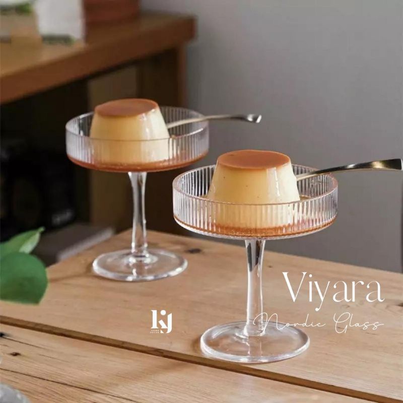 Gelas Kaca Kaki Tinggi Dessert Cup Nordic Glass - Gelas Puding Sundae Estetik Bergagang