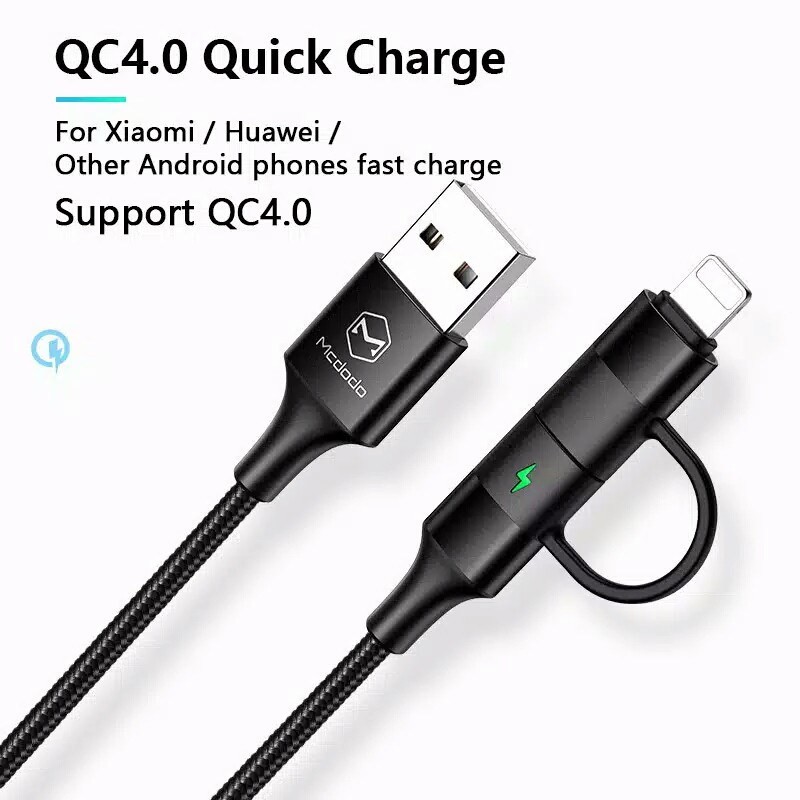 MCDODO kabel TYPE-C ke iPhone USB 2 in 1 TYPE-C to Lightning Cable MCDODO