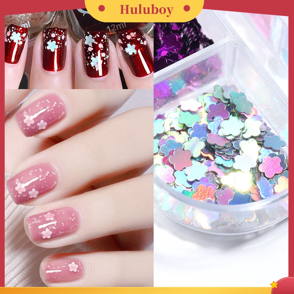 Huluboy Huluboy♡ 6 Grids / Box Serpihan Glitter Sequin Bentuk Bunga Ultra Tipis Untuk Dekorasi Manicure Charms