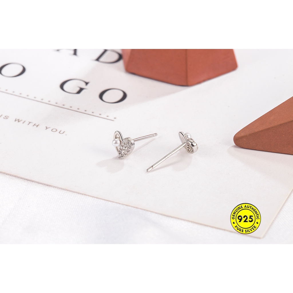 Anting Tusuk Mutiara Bentuk Hati Mini Compact Anti Air Lapis Emas 18K