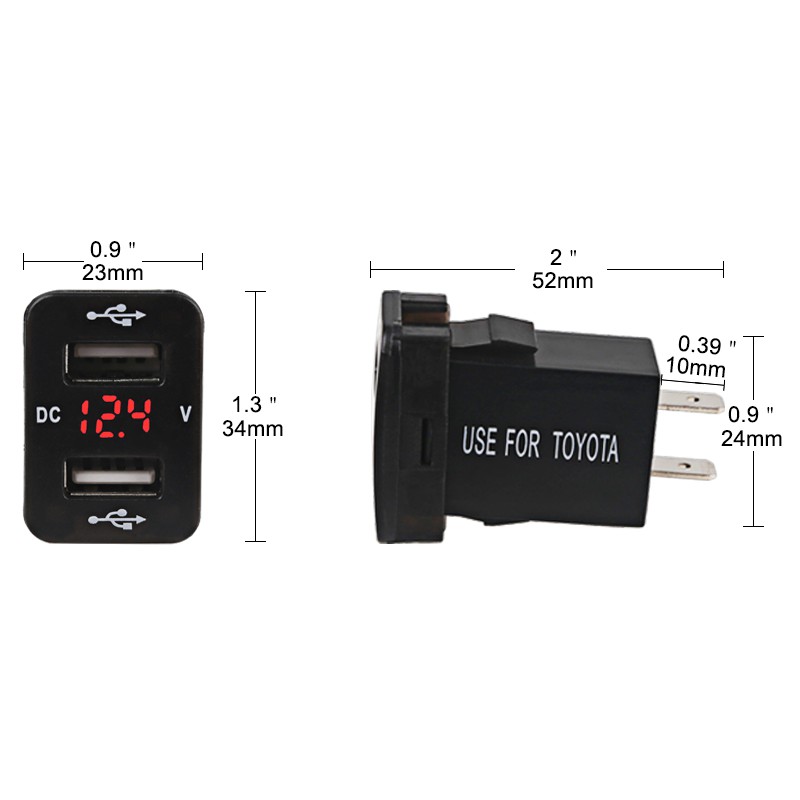 Car Chager Voltmeter USB 2.1A khusus untuk semua socket Mobil TOYOTA