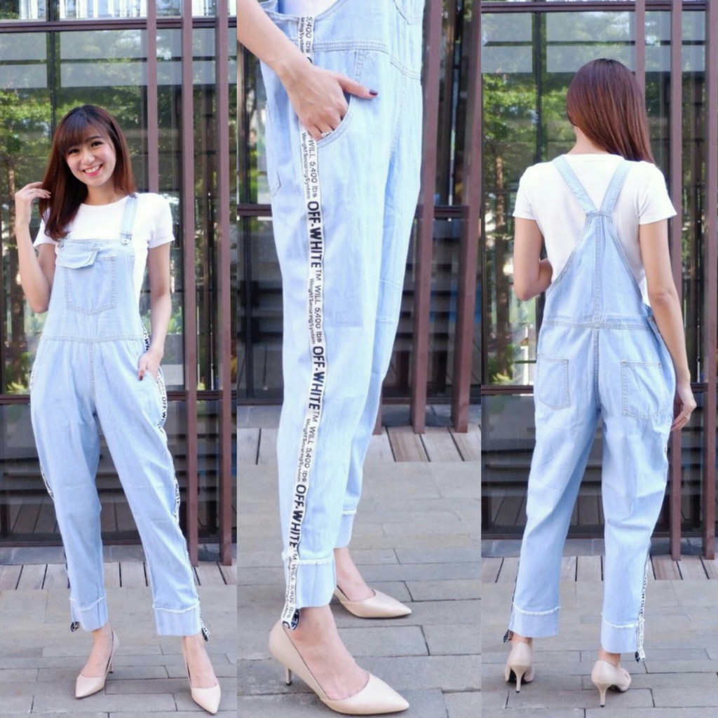 [Overall off white RO] Overall Wanita Jeans Biru Muda