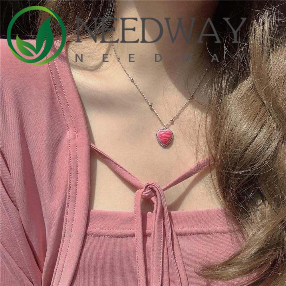 Kalung Choker Liontin Bentuk Hati Warna Pink Silver Gaya Minimalis Untuk Wanita