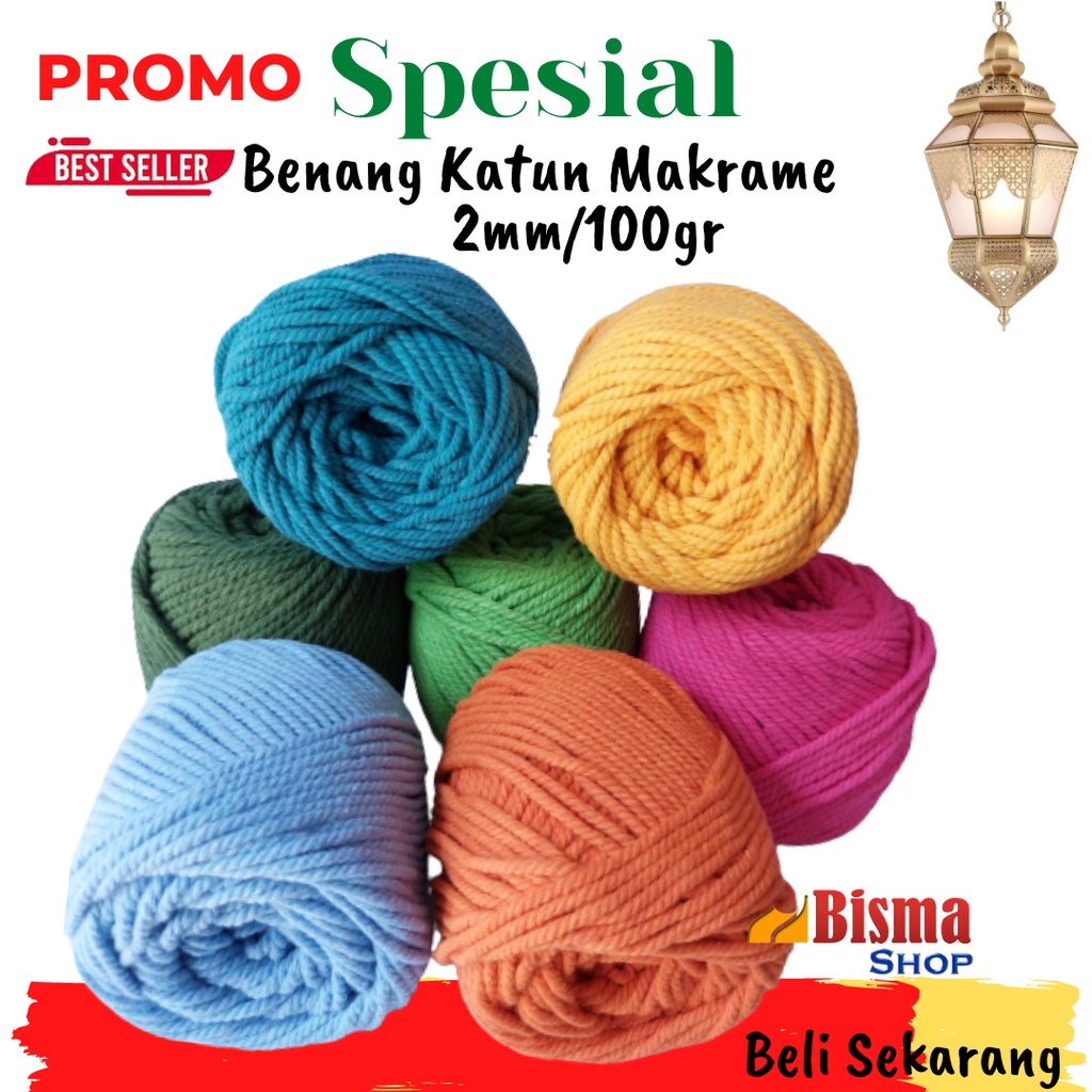 PART 1/ 2MM : Tali Benang Katun Macrame Murah Warna 100gr ukuran 2mm Malang