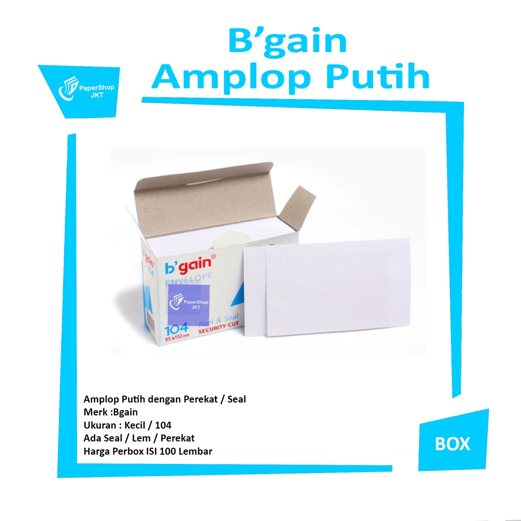 

BGAIN - Amplop Putih B'gain Ukuran 104 95x152 Mm Peel & Seal - Pack