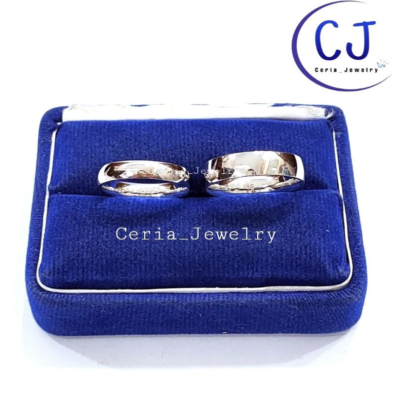 Cincin Perak Pria Wanita Silver Asli 925 Lapis Emas Putih Motif Ring Polos _  Perhiasan Perak