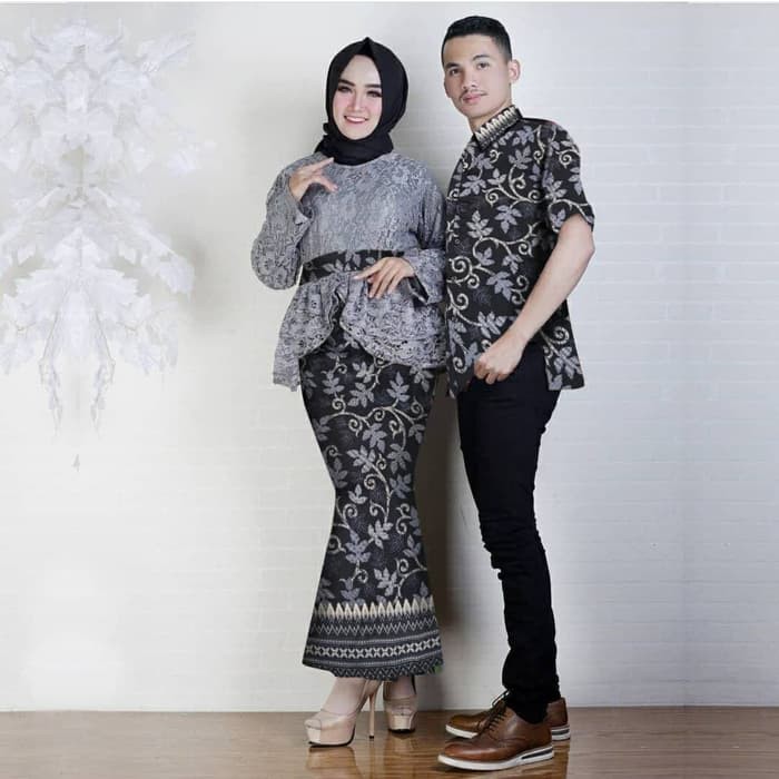 Baju Gamis Couple Suami Istri Karima Syari Crepe Emboss HQ Wolpeach HQ Plus Renda Bordir Duyung Anis