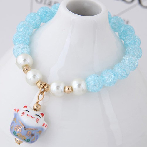 LRC Gelang Tangan Sweet Cat Shape Pendant Decorated Beads Bracelet