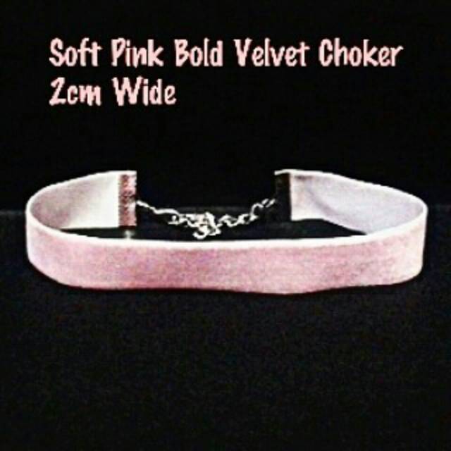 Soft Pink Bold Velvet Choker Plain Necklace | Kalung Handmade