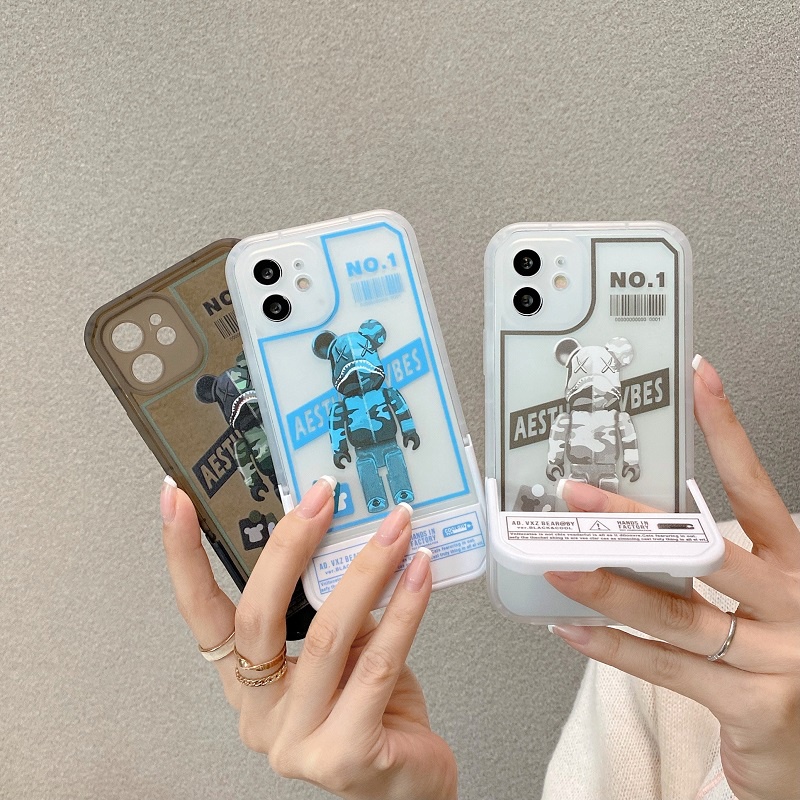 Casing iPhone 11 12 13 Pro MAX X XR XS MAX 7 8 Plus Motif Beruang Dengan Stand