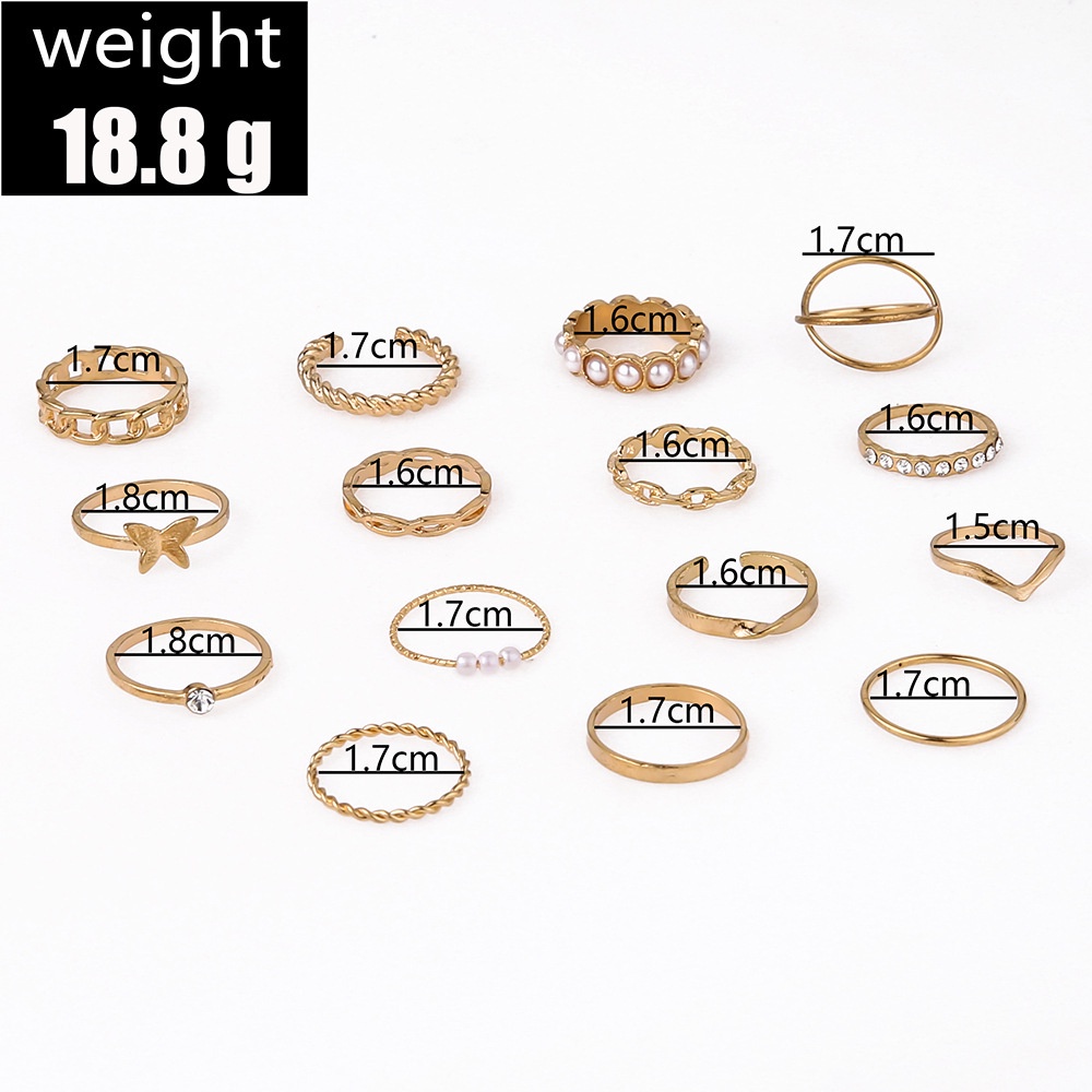 【COD Tangding】15pcs / Set Cincin Jari Telunjuk Desain Kupu-Kupu Mutiara Berlian Gaya Eropa Amerika