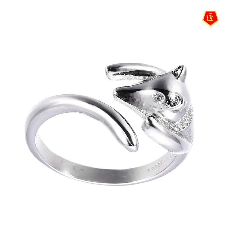 [Ready Stock]925 Silver Simple Fox Open Ring Classic Personality