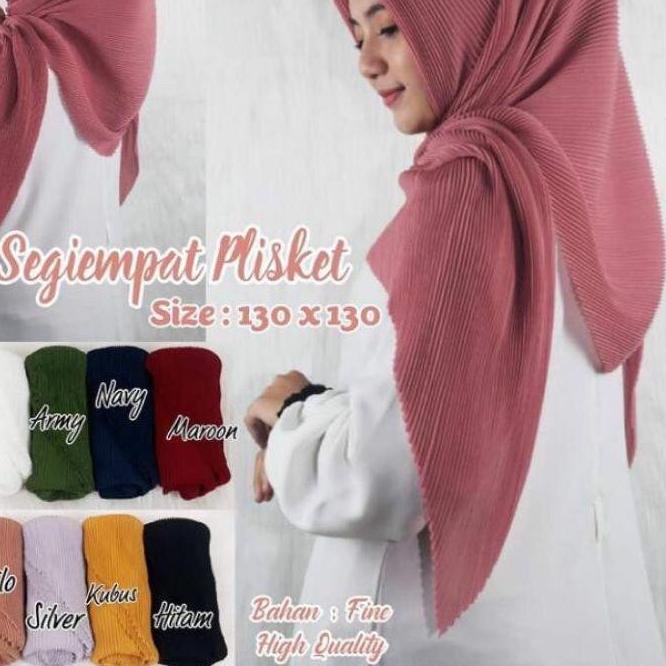 ♔ HIJAB SEGI EMPAT PLISKET JUMBO 130x130 / BELLA PLISKET JUMBO [bisa ] ➪