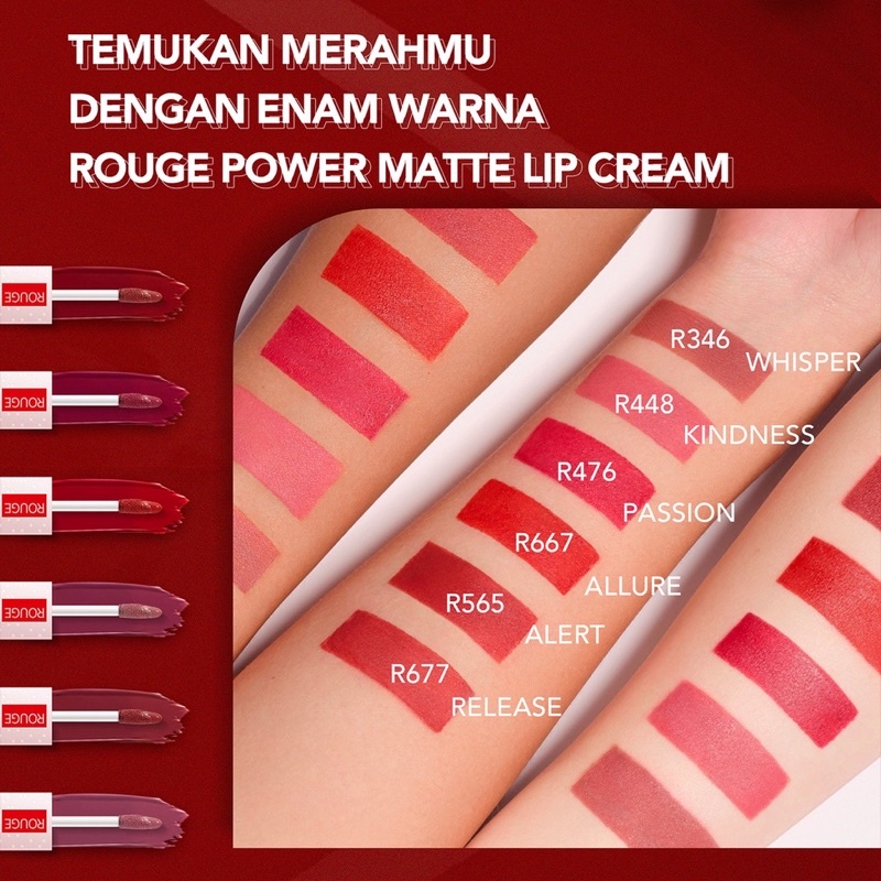 YOU Rouge Power Matte Lip Cream Lipstik | Matte Finish | Tahan Lama | Nourishing with Manuka Honey | Kosmetik ( YOU MAKEUPS OFFICIAL STORE )