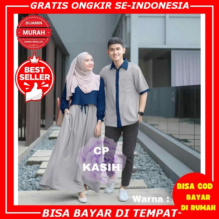 Gamis Couple Baju Muslim Suami Istri Pasangan Kekinian Batik Kapel Kondangan Pesta Lengan Panjang La