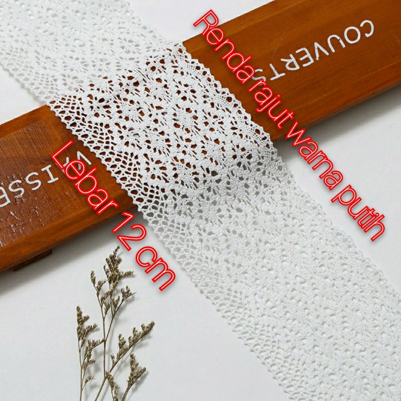 per meter,renda rajut warna putih lebar 12 cm