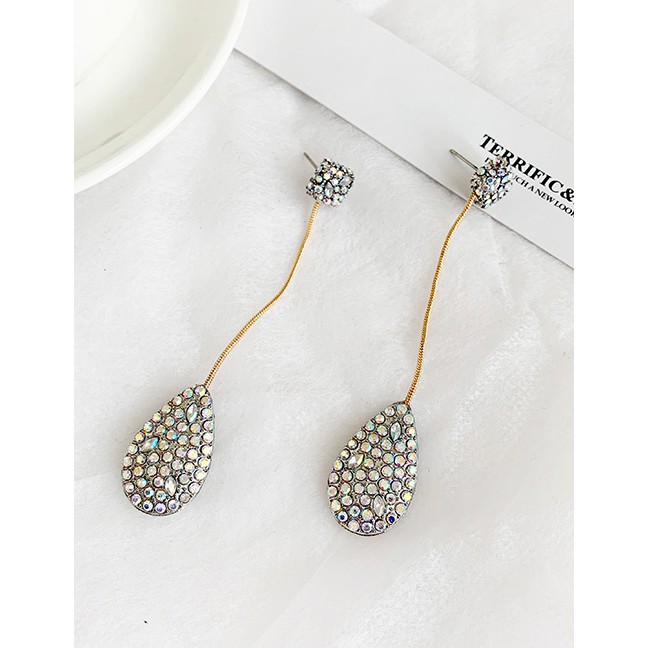 LRC Anting Tusuk Fashion Ab Color Alloy Rhinestone Drop Earrings D45533