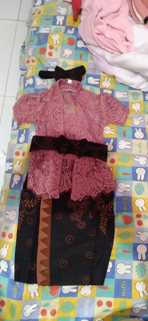 0-8 Tahun Free Bandana Set Kebaya Brokat+kamen Obi Batik Anak