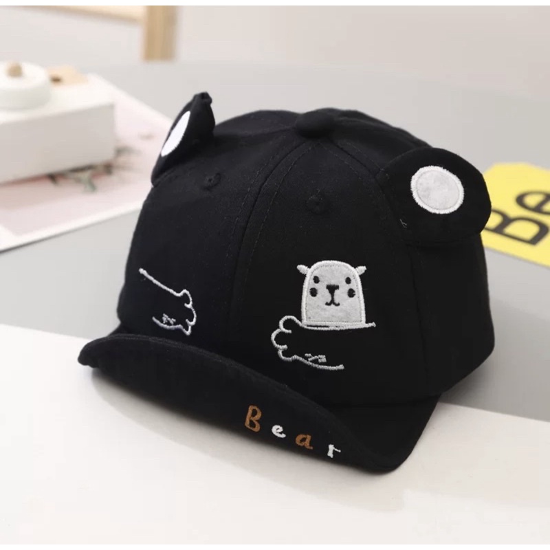 Topi Anak Bayi Balita Import Model HUG Bear Untuk Anak Laki Laki Anak Perempuan/ Baby Baseball Hat-Hitam