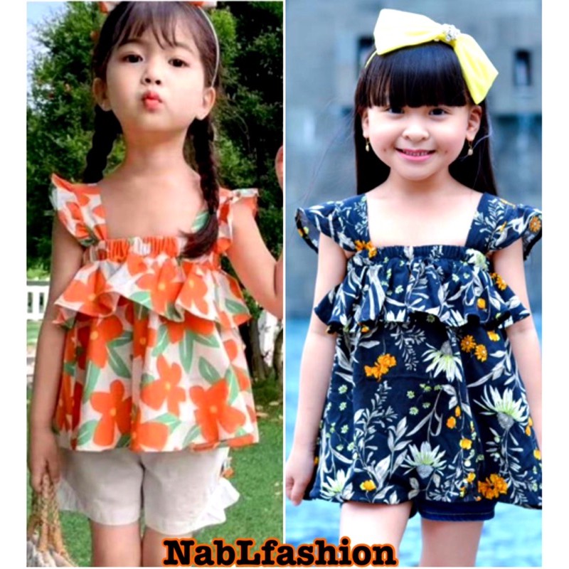 atasan dress ruffle rayon syuri / chery top untuk anak usia 2-5 tahun