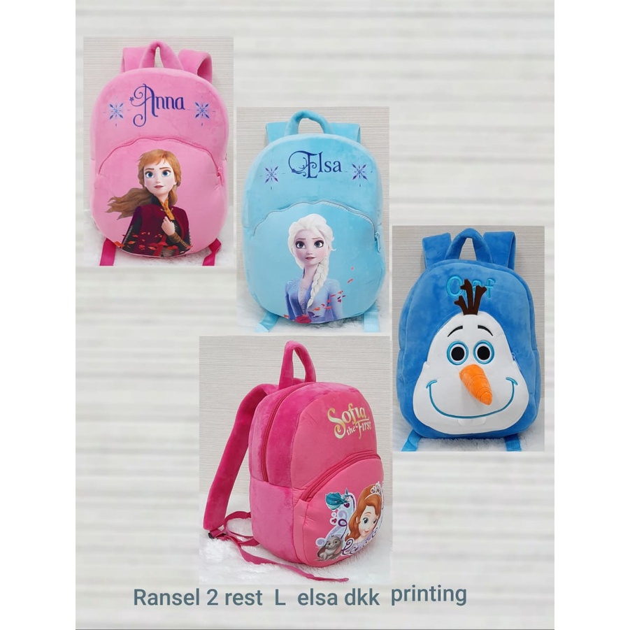 Tas Ransel Elsa Anna Sofia Printing 2Rest Size L/Backpack Anak SD/Tas Karakter FRozen Hadiah Kado Ultah