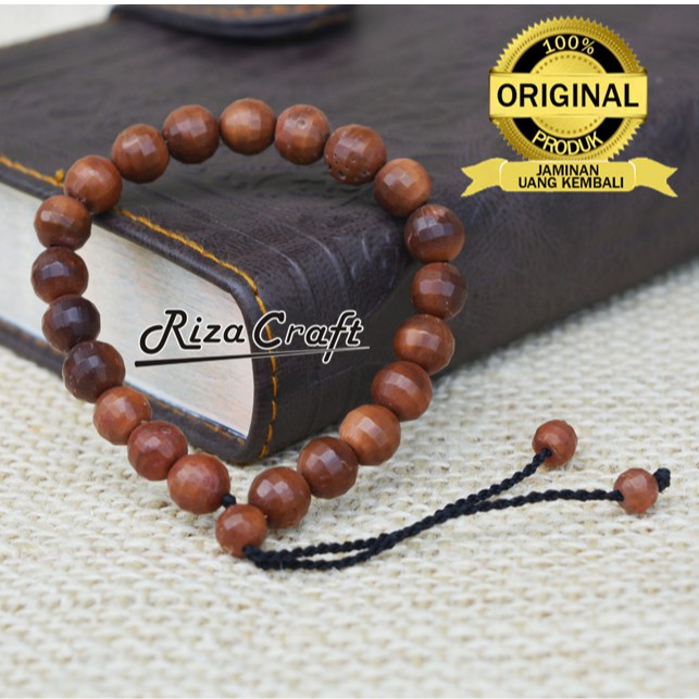 Gelang Natural Kayu Kokka Koka Kaukah Bulat Coklat Kristal Asli Turki Arab untuk Pria Wanita by Riza