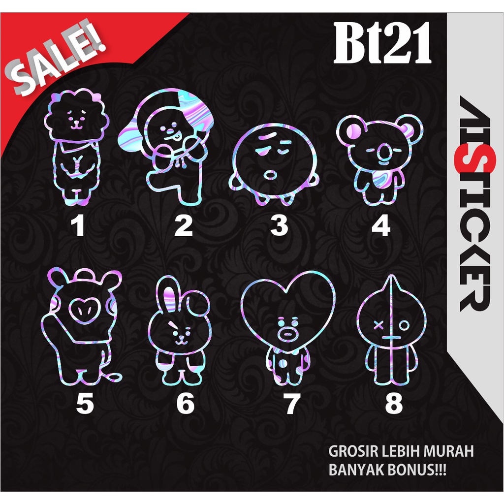 STIKER STICKER BT21 BTS HOLOGRAM ll STIKER LUCU ANTI AIR