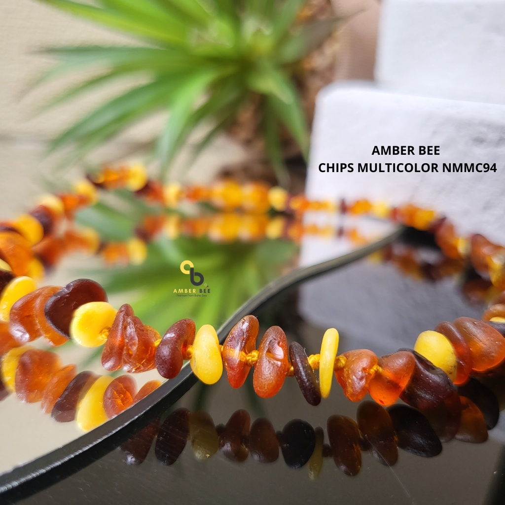 Kalung Amber 100% Baltic Premium Matte Multicolor Chips By Amber Bee NMMC94