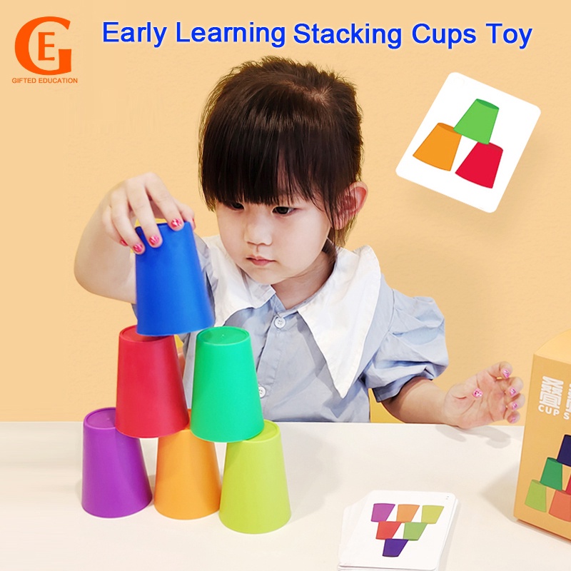 Mainan Edukasi Dini Anak Model Menara Susun Cup Warna Pelangi Balance