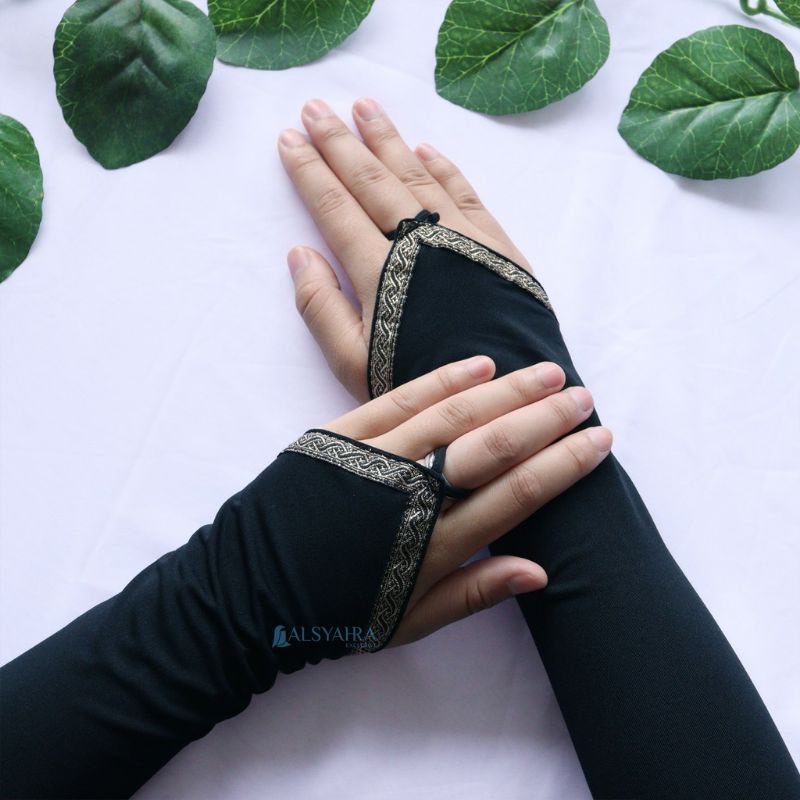 Sarung Tangan Muslimah Motif Kiswah/Handsock Umroh Dan Haji Model cincin Premium Ori by Alsyahara
