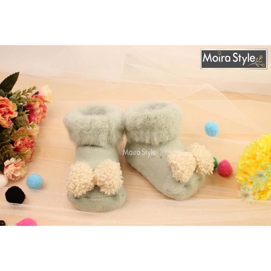 Non-slip 3D Baby Socks Bubble Bow Green