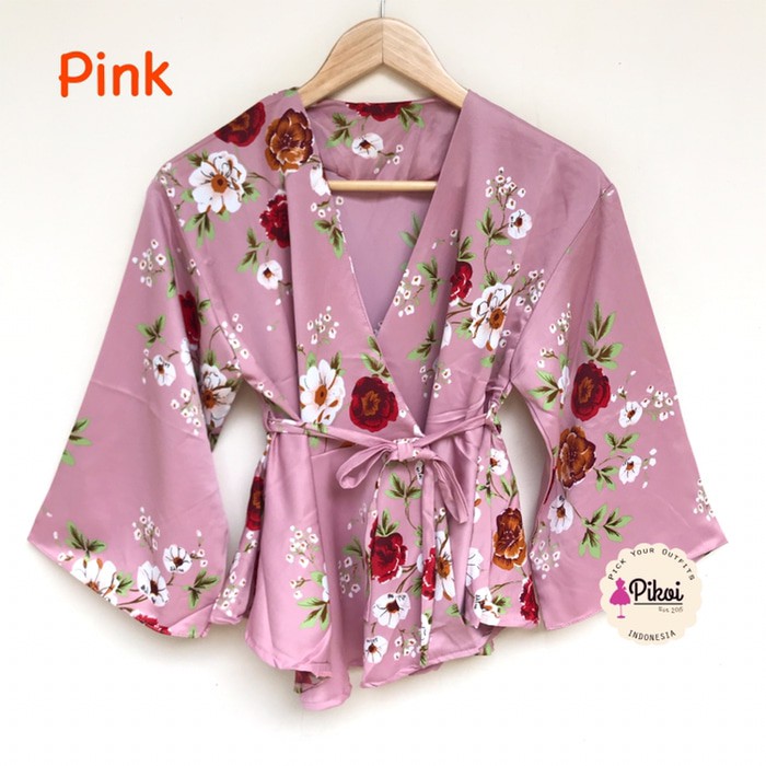 Jual Kimono bunga ikat   wrap top kimono lengan panjang   floral blouse oke Murah