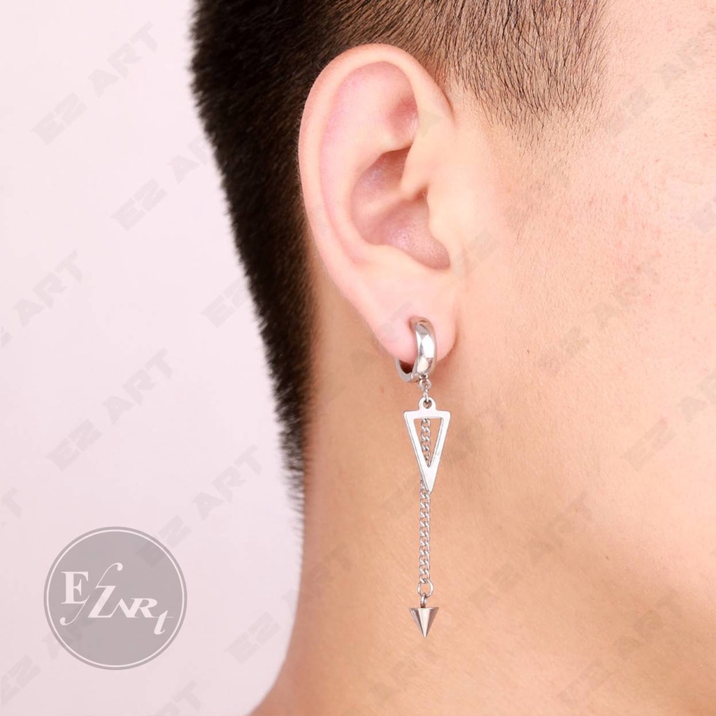 1Pc EZ-AAG ANTING KOREA JEPIT / TUSUK SEGITIGA SPIKE TRIANGLE SILVER STAINLESS STEEL PRIA WANITA