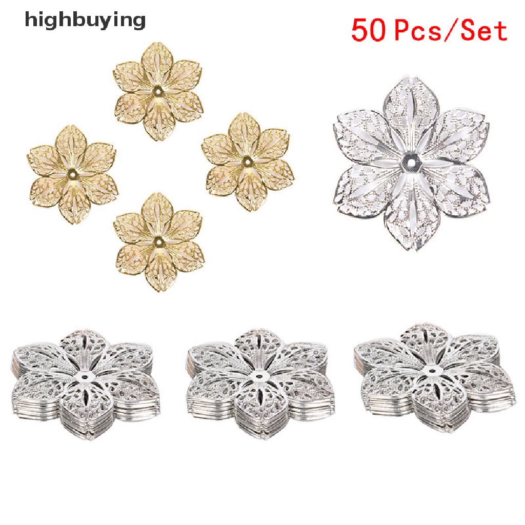 Hbid 50Pcs / Set Charm Konektor Bentuk Bunga Filigree Untuk Liontin Perhiasan DIY