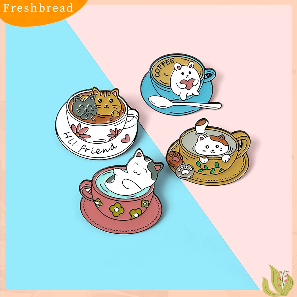 Terlaris Cartoon Cat Coffee Cup Brooch Bag Hats Lapel Enamel Paint Pin Garment Badge Gift