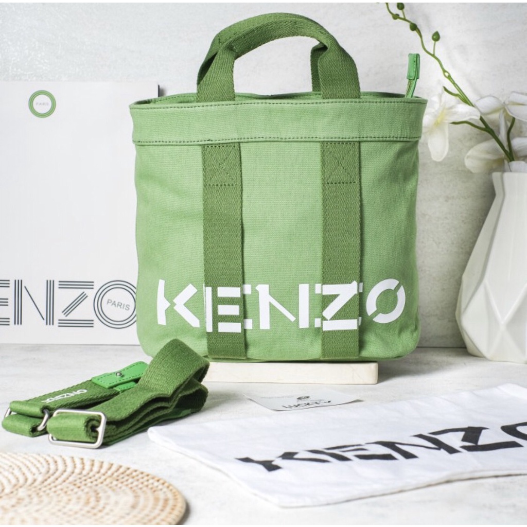 Kenzo Logo Print Tote Bag In Soft Green - ORIGINAL 100%