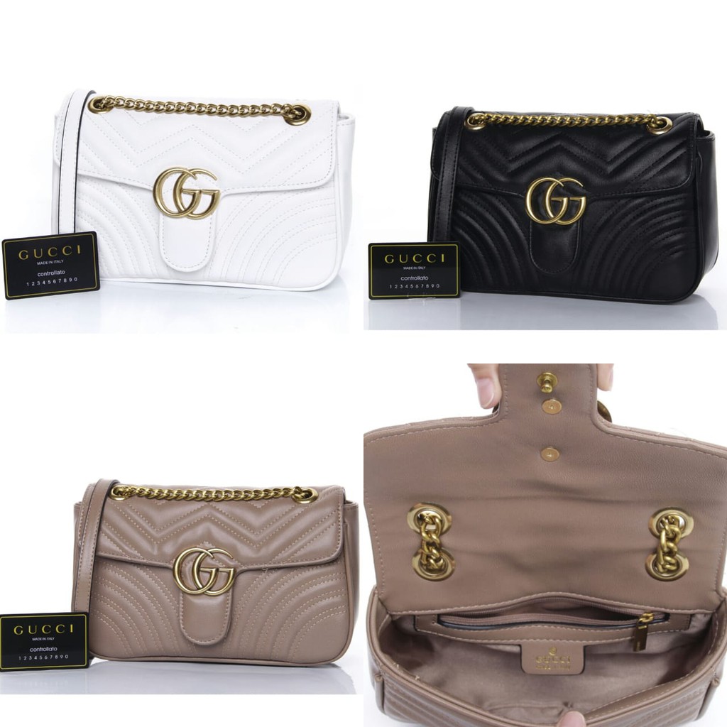 SUPPLIER TAS BRANDED Tas Gucci Marmont Small GG Matelasse Shoulder PUTIH Seprem 2018-XY066 1732
