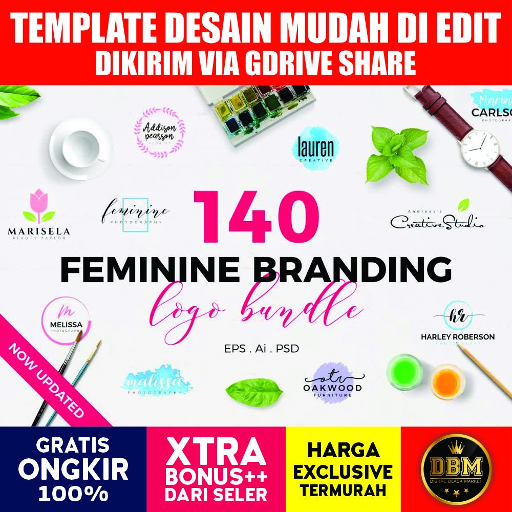 140 Feminine Branding Logo Bundle - Photoshop &amp; Illustrator