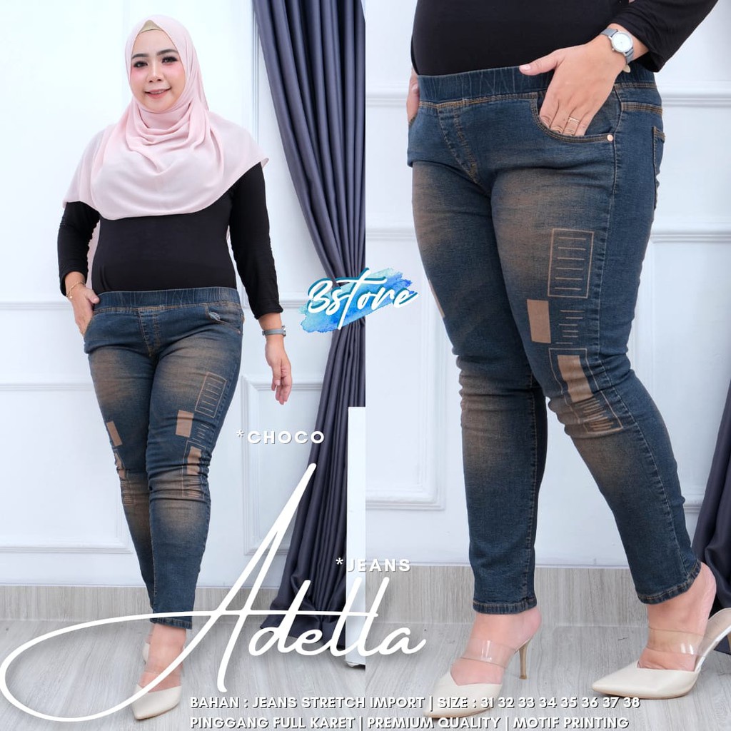 LESTY PANTS JUMBO CELANA JEGGING JEANS LASER KOTAK SIZE (35-38)